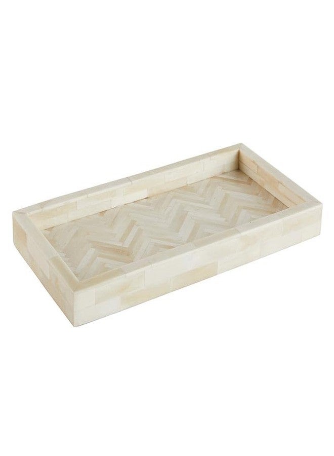47th & Main Herringbone Trays Bone Inlay Beautiful Decorative Tray for Home Décor, Large, Cream - Image 1